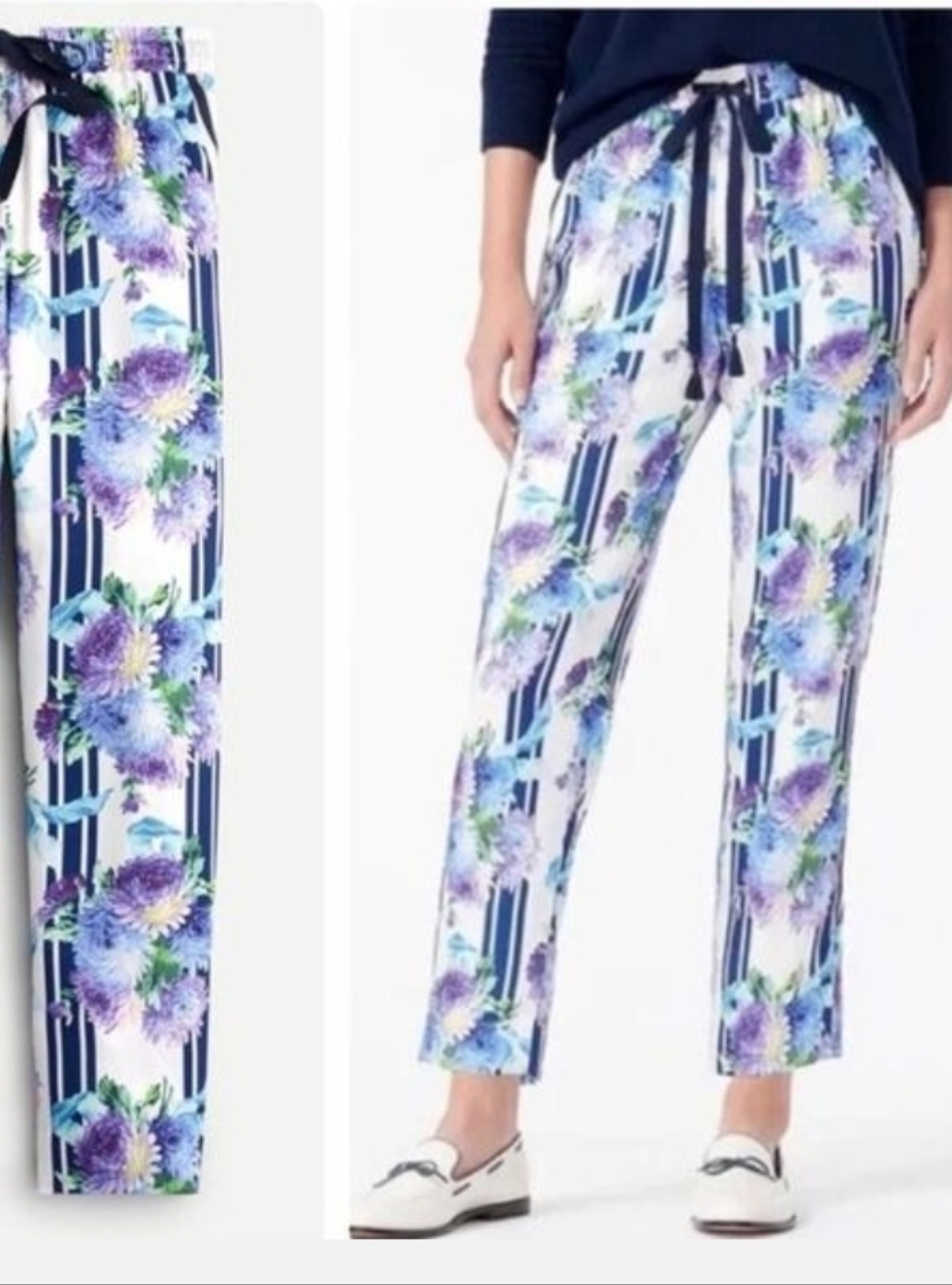 J. Crew Drapey Pull On Pant In Vintage Floral Stripe Sz 16 Euc